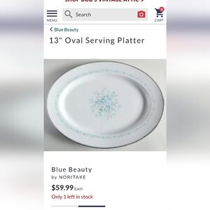 Vintage Contemporary Fine China~Noritake~Blue Beauty Serving Platter~Sri Lanka